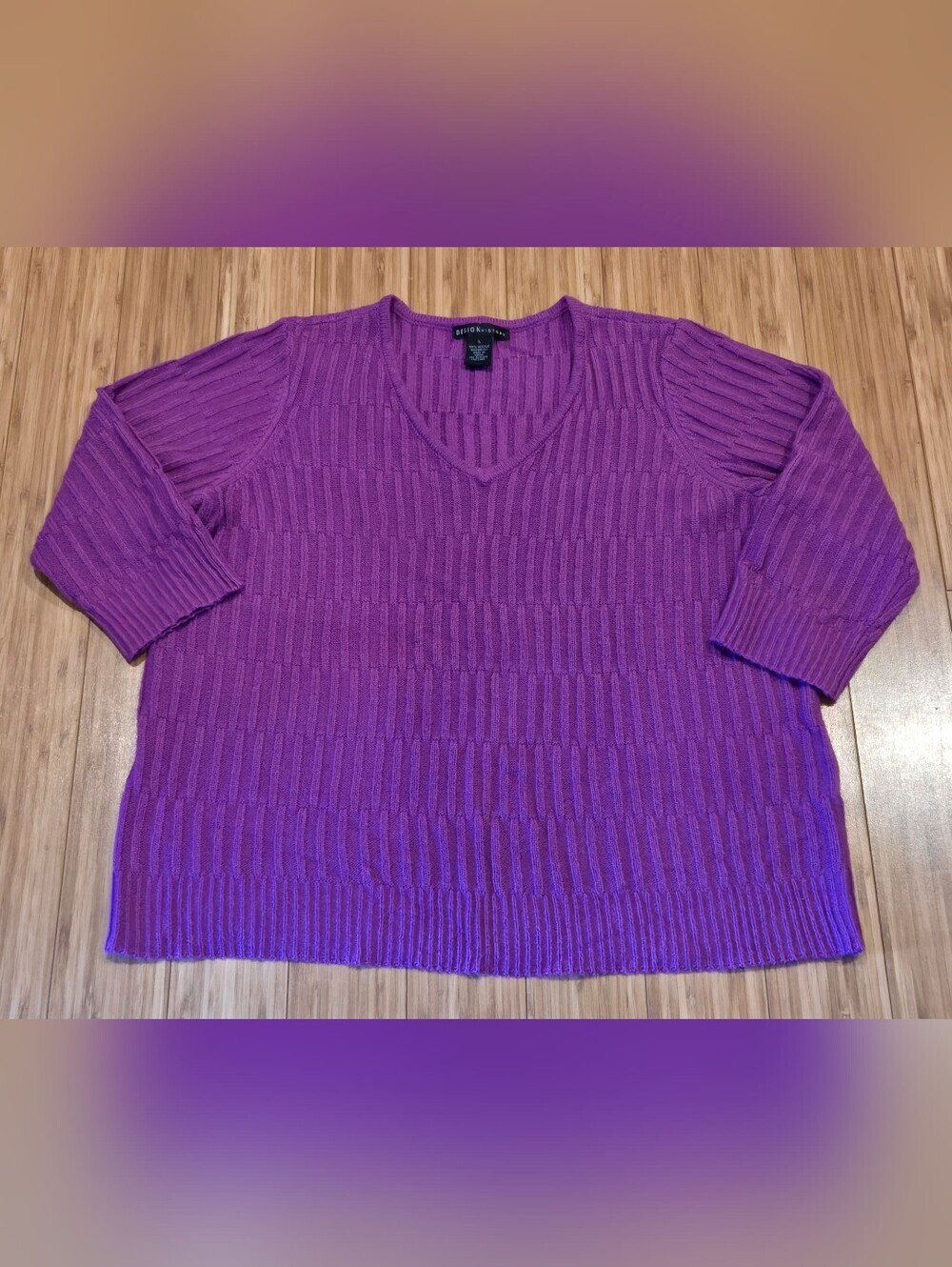 Design History Vibrant Purple V-Neck Ribbed Knit Sweater